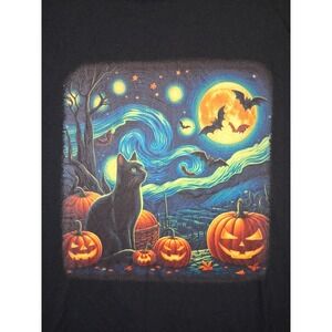 Halloween Womens Shirt 5X Black Van Gogh Starry Night Pumpkin Cat Witchy Gothic